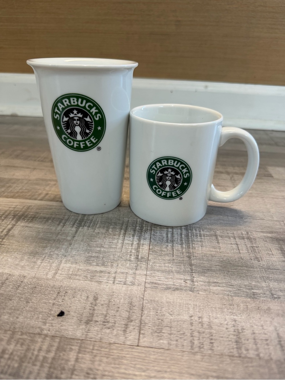 Starbucks Coffee Ceramic Mug & Tall Tumbler Cup Set White Green Logo 2007/2010